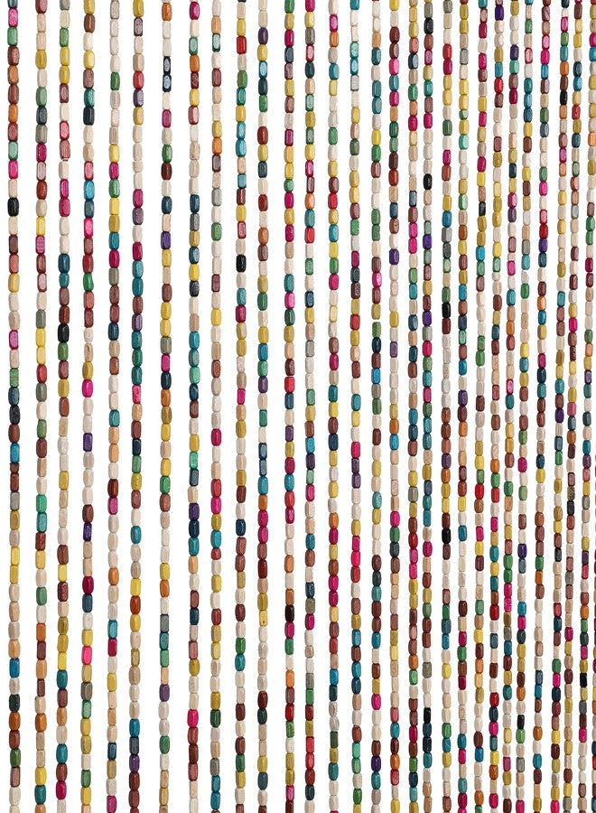 ANMINY 52 Strands Bamboo Wood Beaded Curtain for Doorways 35" x 75" Rainbow Colorful Handmade Natural Wooden Boho Hippie Door Window Hanging Beads - Image 3